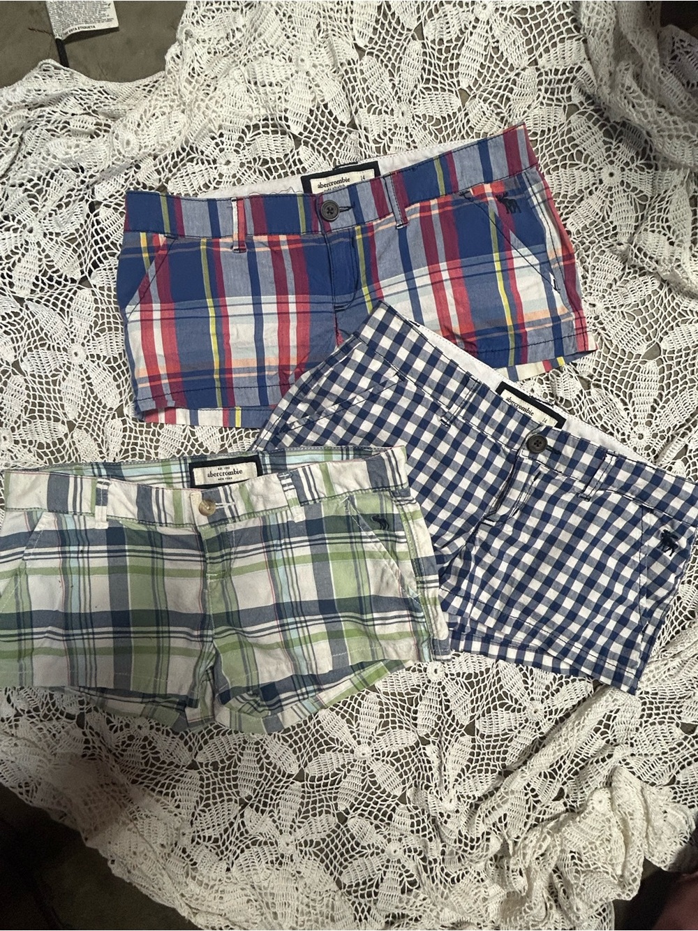 Abercrombie & Fitch Plaid and Gingham Women’s Jean Shorts - Blue, Red, Green